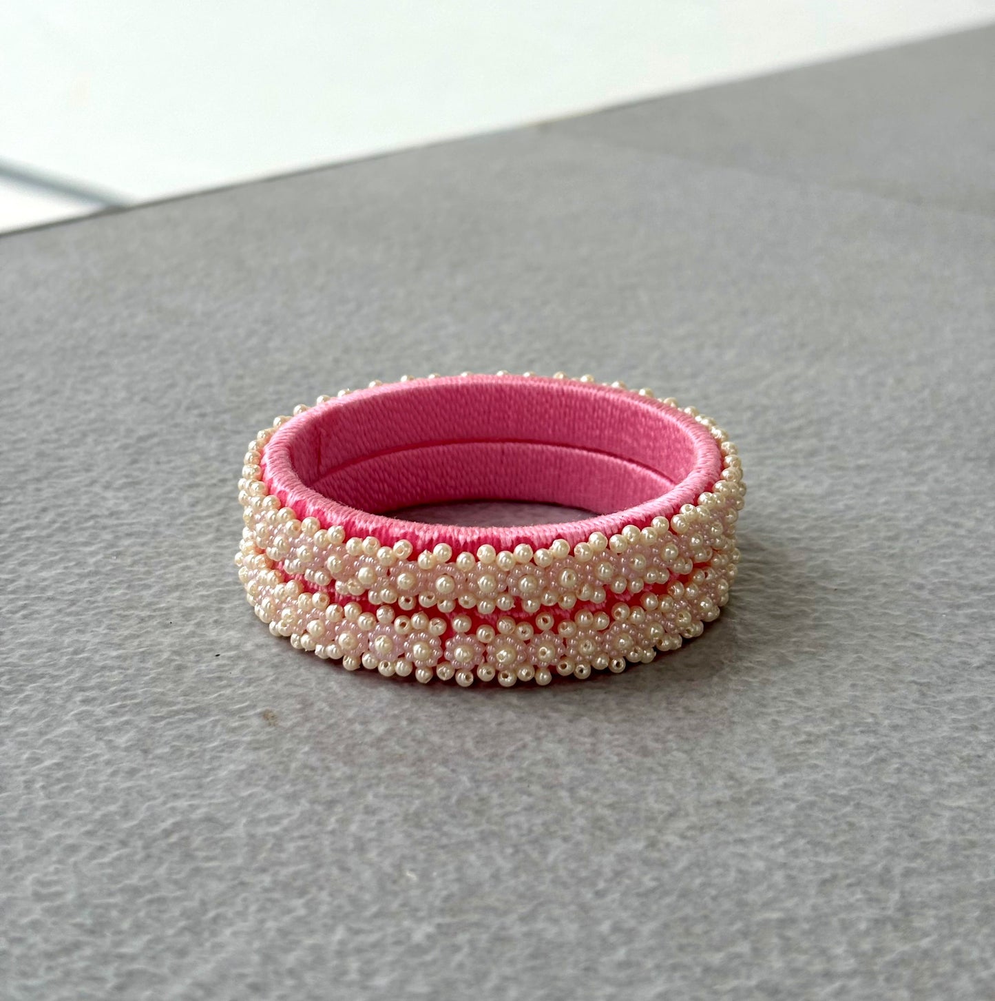 Pink Thread Bangles with Pearl Bead Work