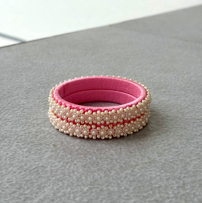Pink Thread Bangles with Pearl Bead Work