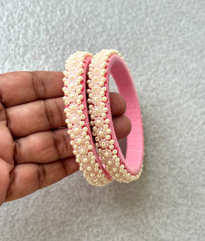 Pink Thread Bangles with Pearl Bead Work