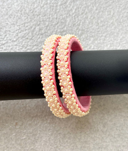 Pink Thread Bangles with Pearl Bead Work