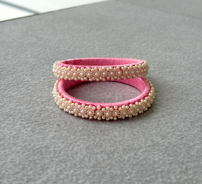 Pink Thread Bangles with Pearl Bead Work