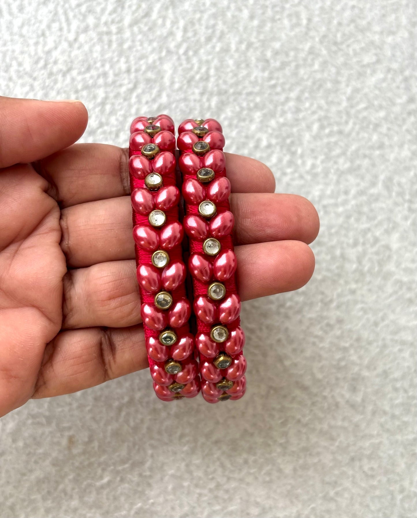 Red Silk Thread Bangles with Pearl Work