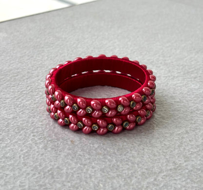 Red Silk Thread Bangles with Pearl Work
