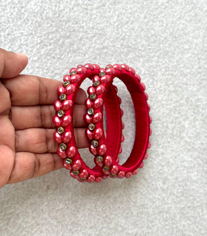 Red Silk Thread Bangles with Pearl Work