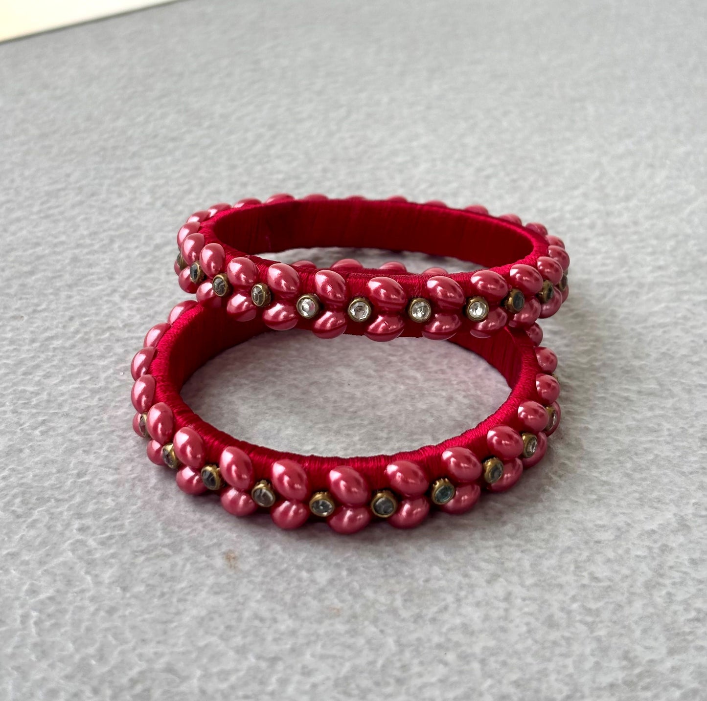 Red Silk Thread Bangles with Pearl Work