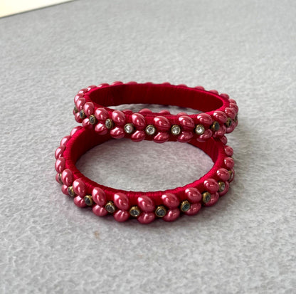 Red Silk Thread Bangles with Pearl Work