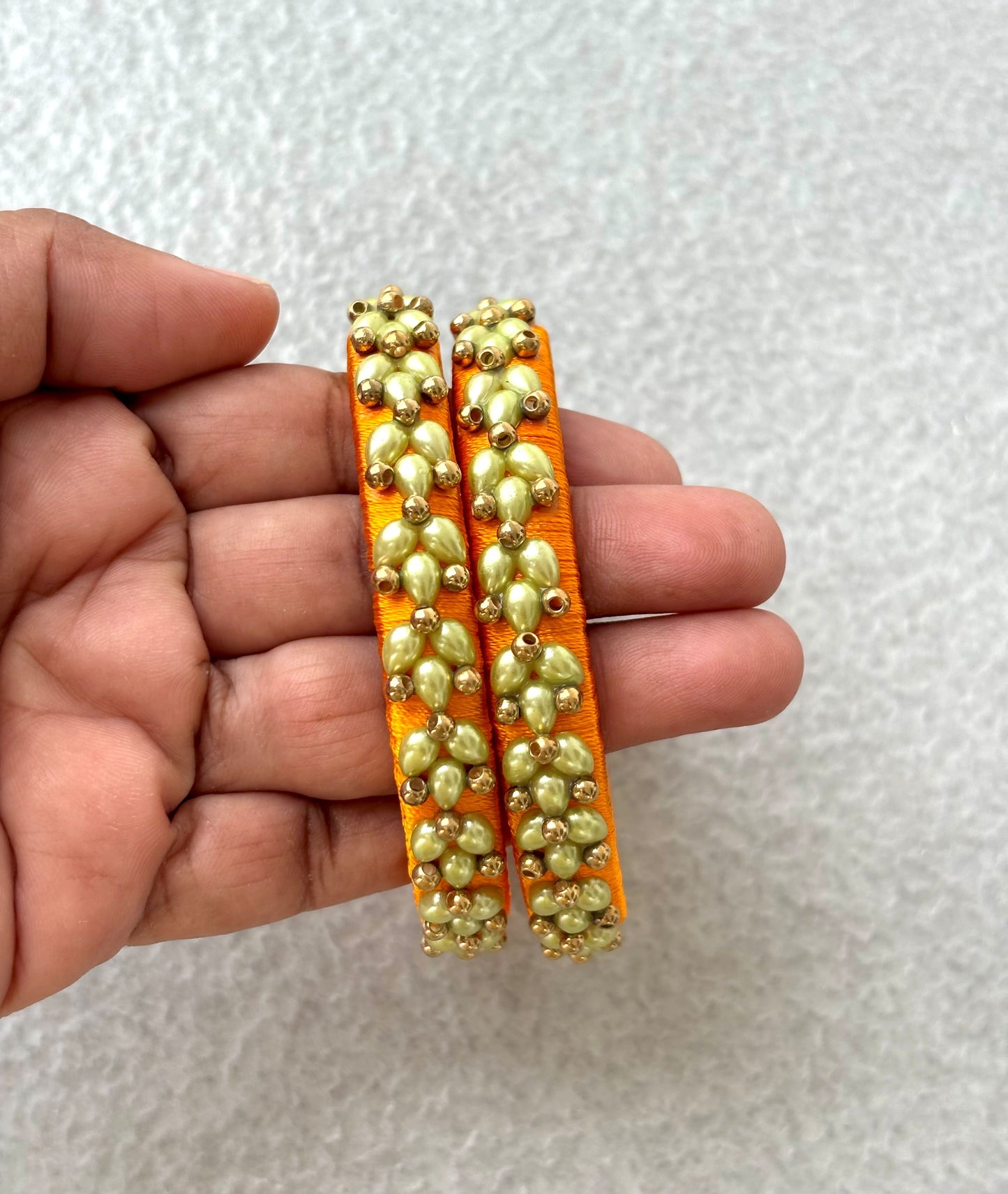 Orange Silk Thread Bangles with Petal Work
