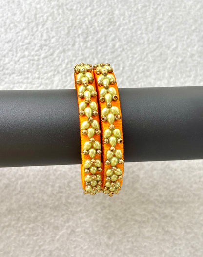 Orange Silk Thread Bangles with Petal Work