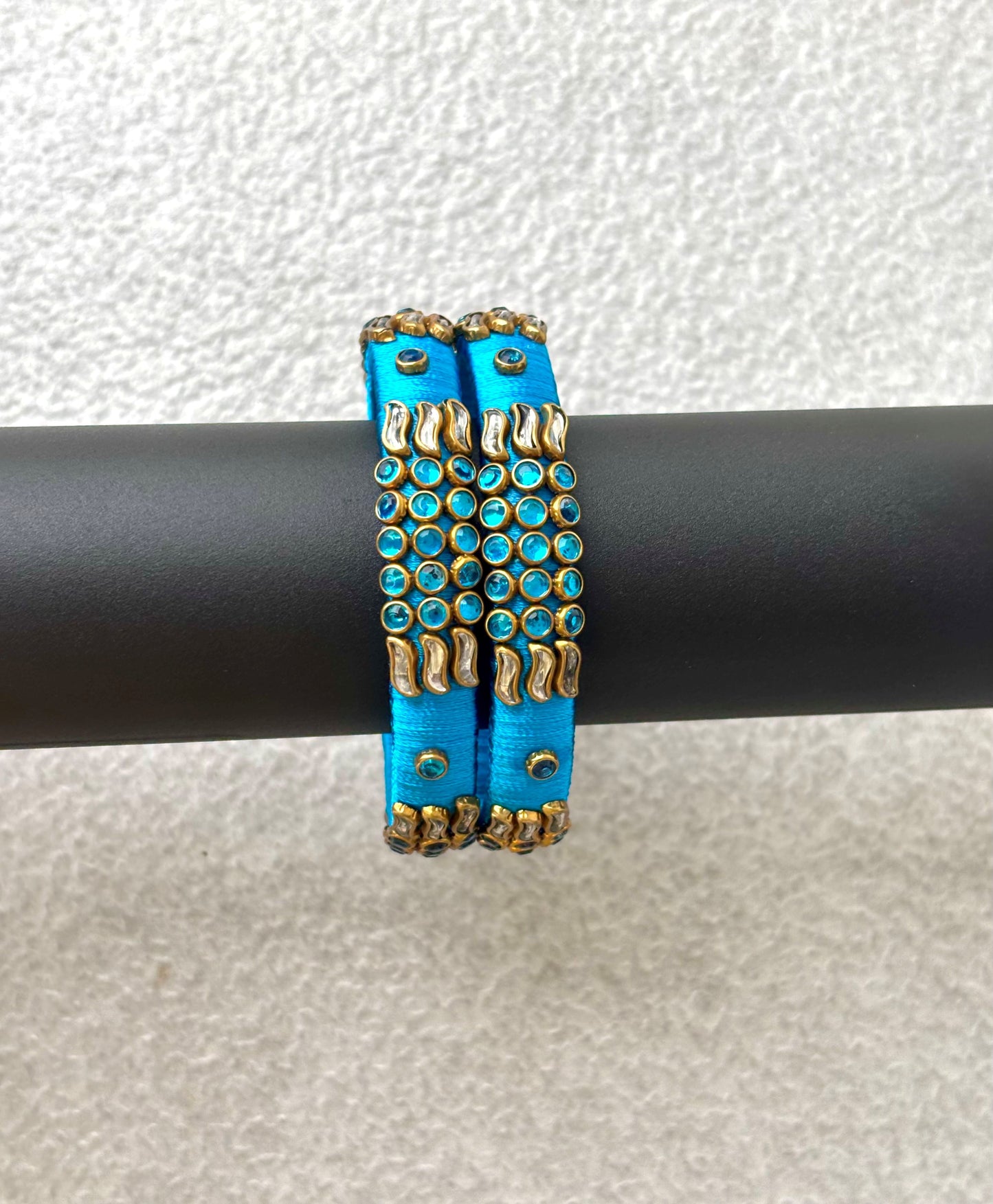Sky Blue Bangles with Rhinestone Work