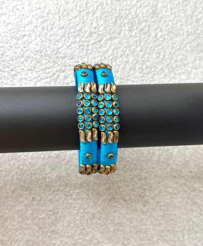 Sky Blue Bangles with Rhinestone Work