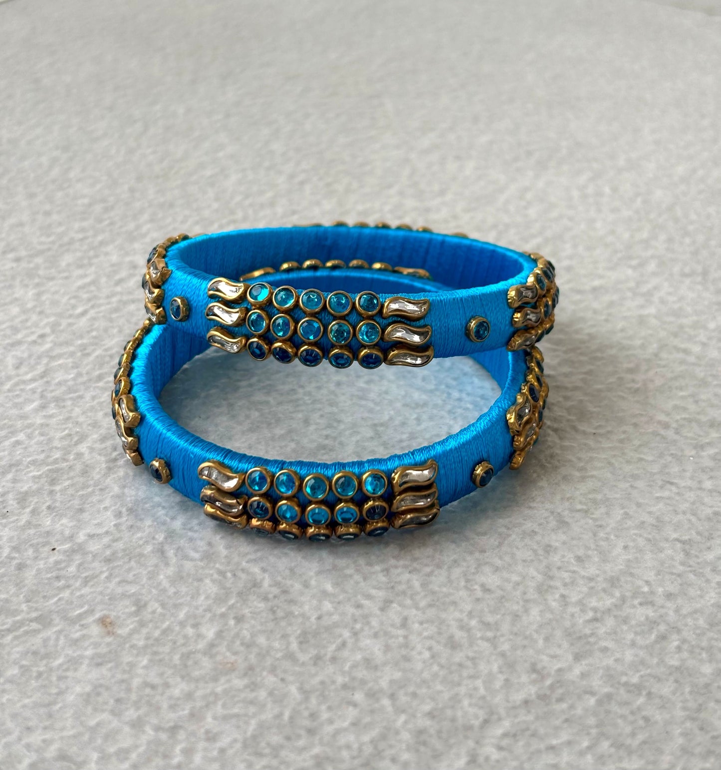 Sky Blue Bangles with Rhinestone Work