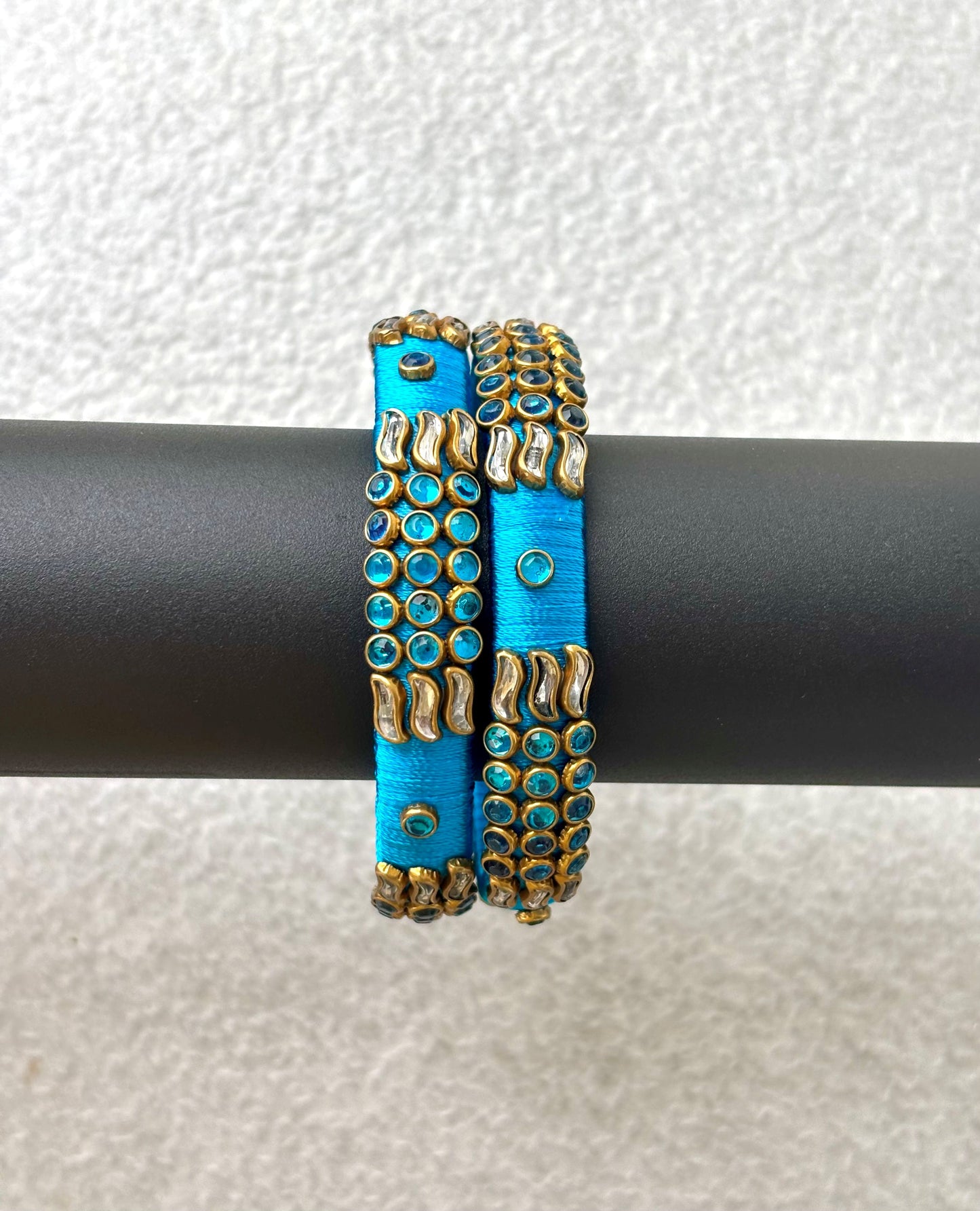 Sky Blue Bangles with Rhinestone Work