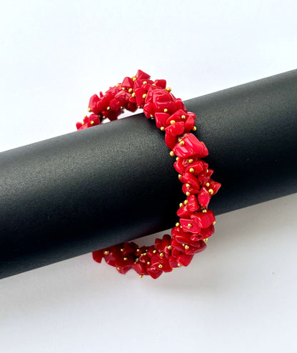Red Coral Chip Bracelet with Gold Spacer Beads
