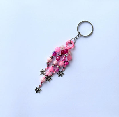Pink Beaded Star Keychain and Bag Charm