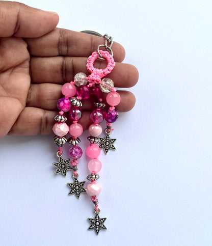 Pink Beaded Star Keychain and Bag Charm