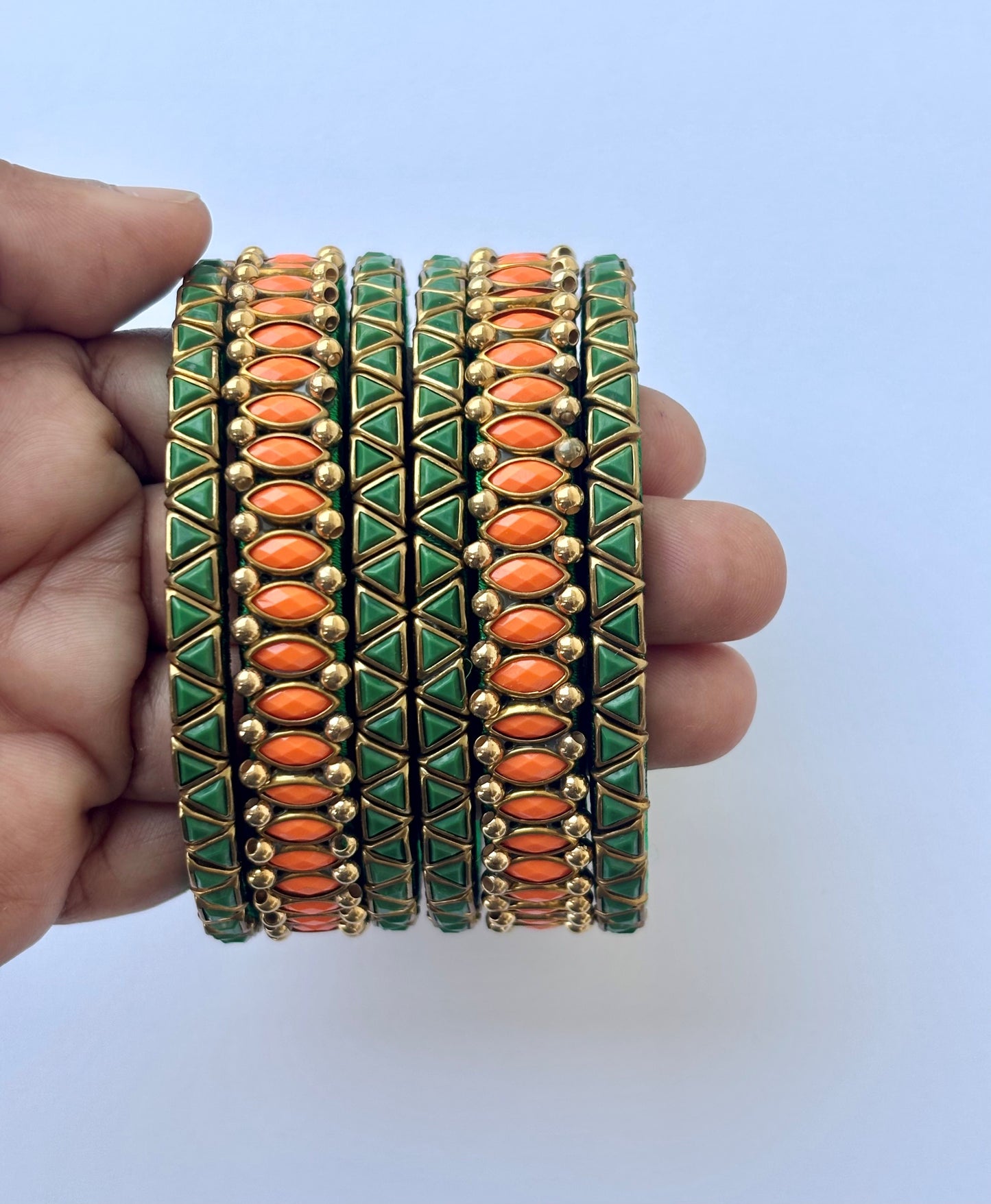 Green and Orange Silk Thread Bangle Set
