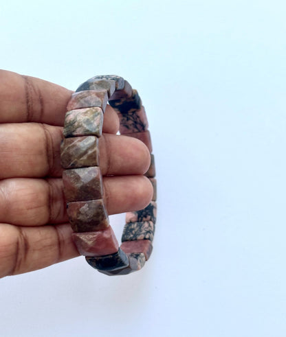 Natural Rhodonite Faceted Bead Bracelet
