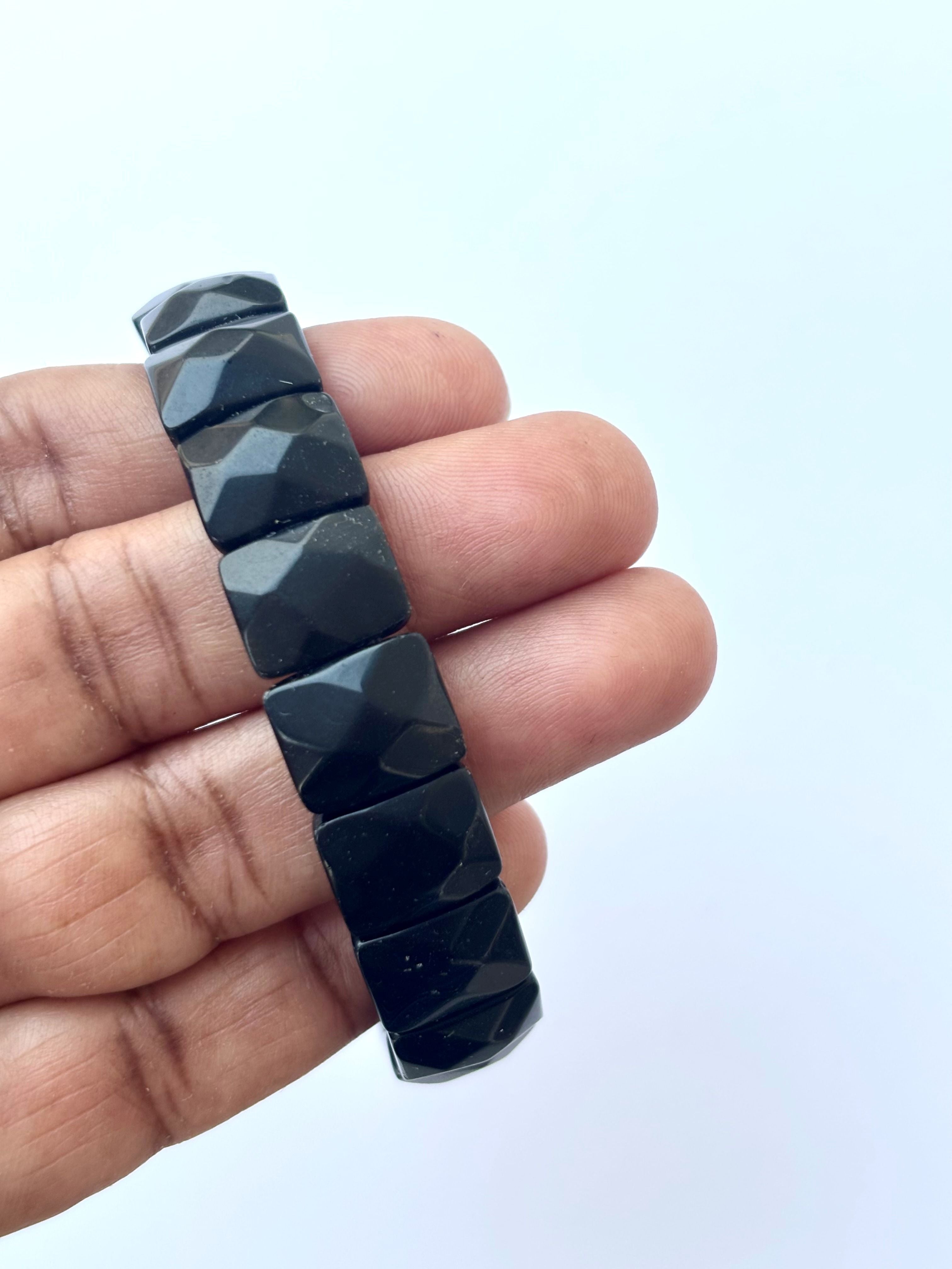 Natural Black Obsidian Bead Bracelet