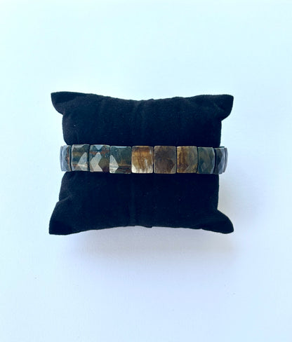 Natural Pyrite Faceted Rectangle Bead Bracelet