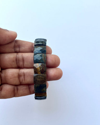 Natural Pyrite Faceted Rectangle Bead Bracelet