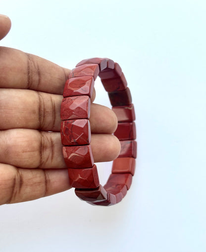 Natural Red Jasper Faceted Bead Bracelet