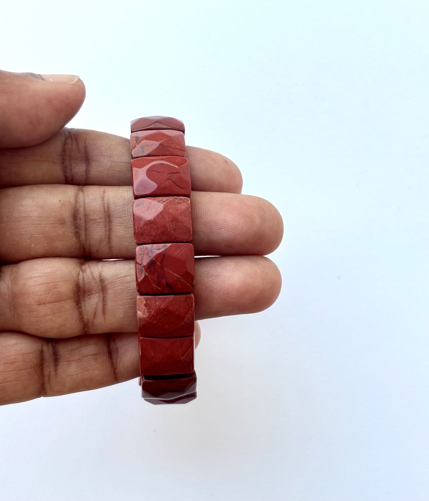 Natural Red Jasper Faceted Bead Bracelet