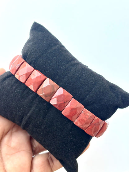 Natural Red Jasper Faceted Bead Bracelet
