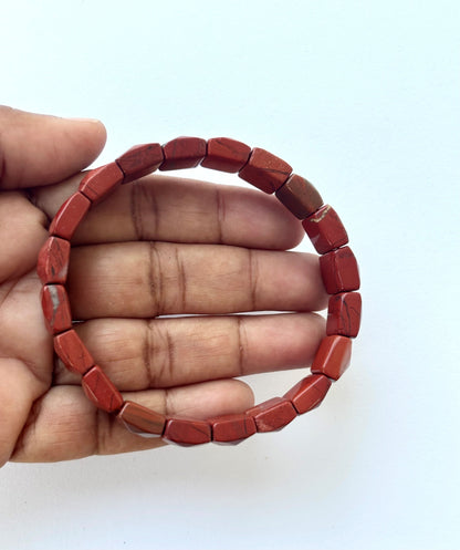 Natural Red Jasper Faceted Bead Bracelet