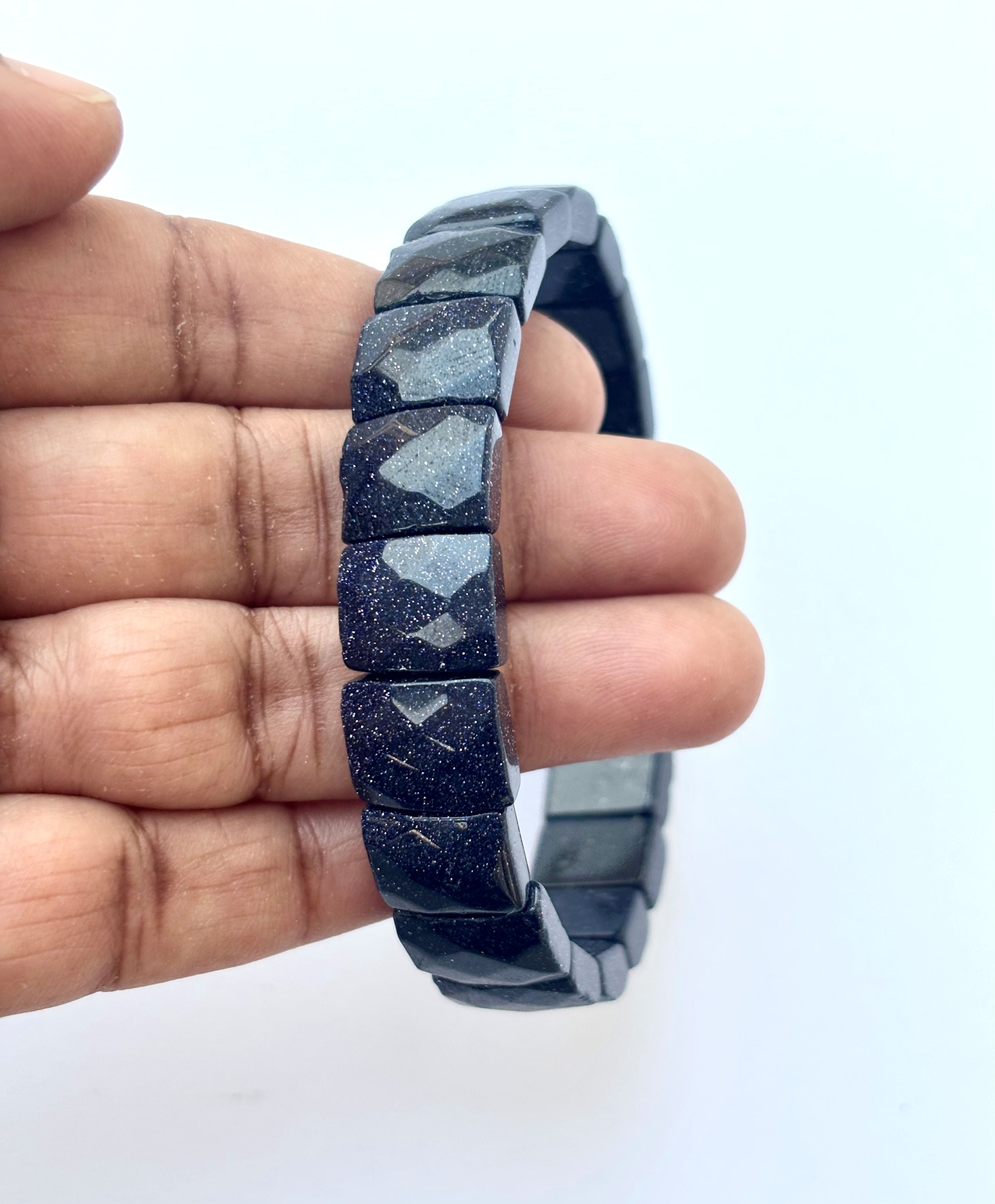 Faceted Blue Goldstone Bead Bracelet