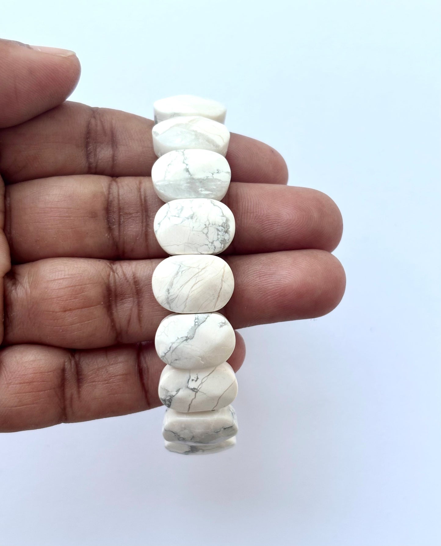 Natural White Howlite Faceted Oval Bead Bracelet