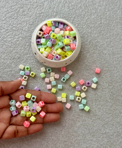 Pastel Cube Alphabet Acrylic Beads Mix