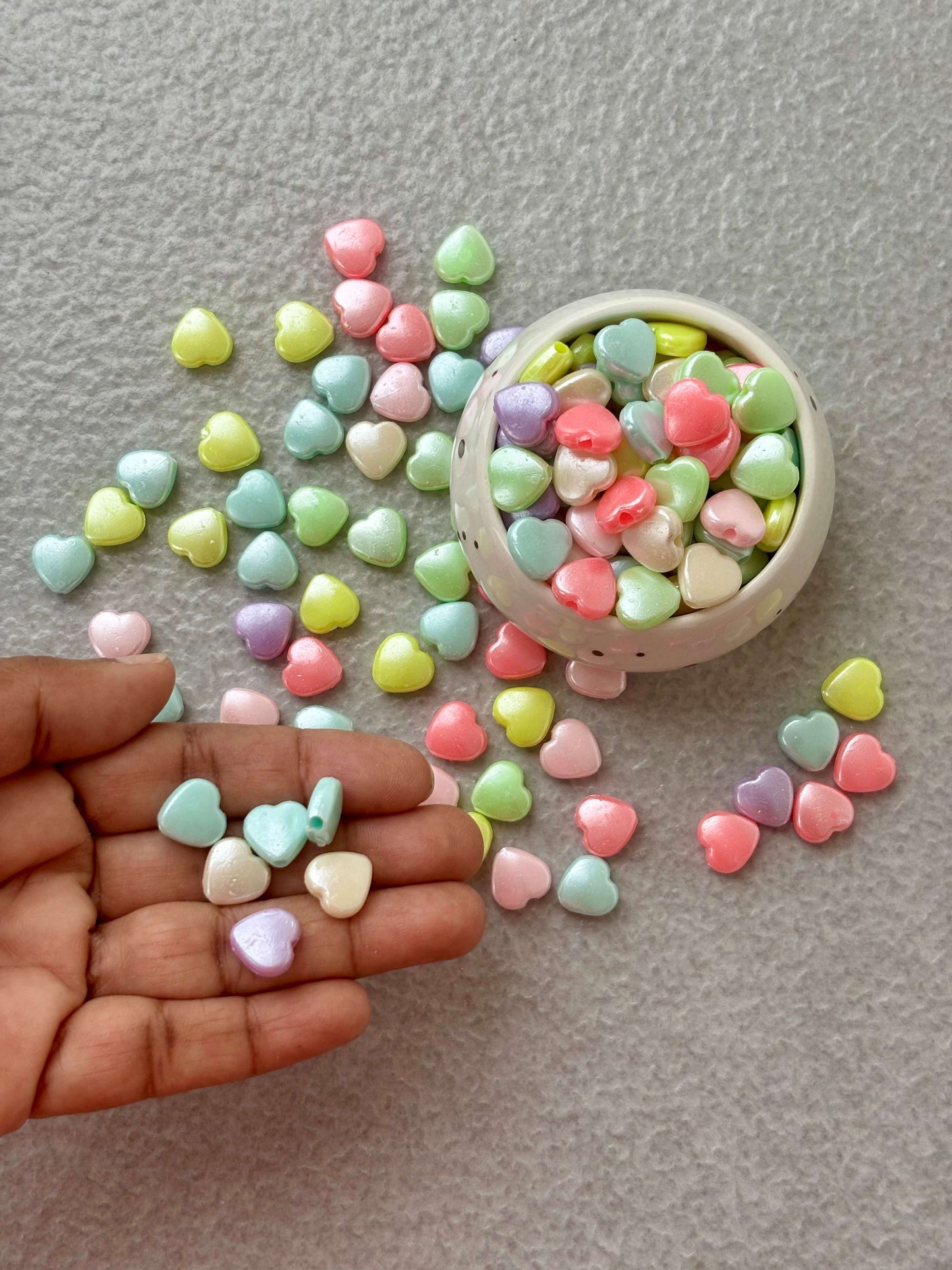 Pastel Heart Shaped Pearlescent Acrylic Beads Mix