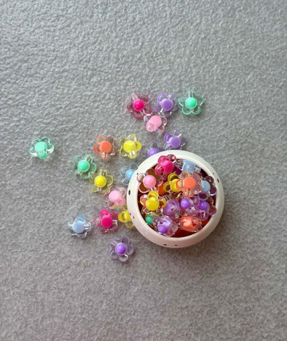 Transparent Flower Acrylic Beads with Colorful Center Mix