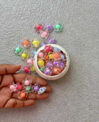 Transparent Flower Acrylic Beads with Colorful Center Mix