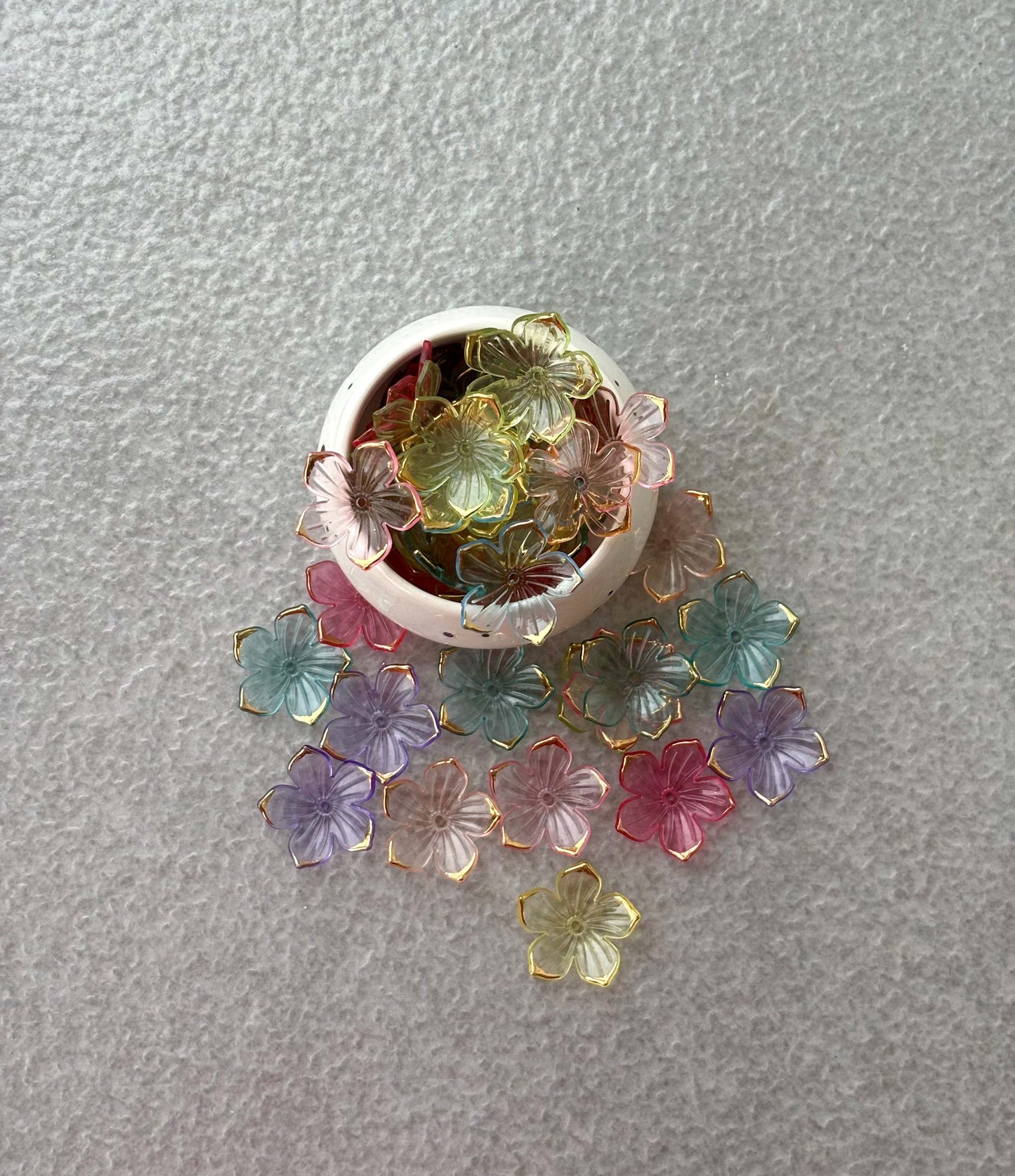 Transparent Gold Lined Flower Acrylic Beads Mix