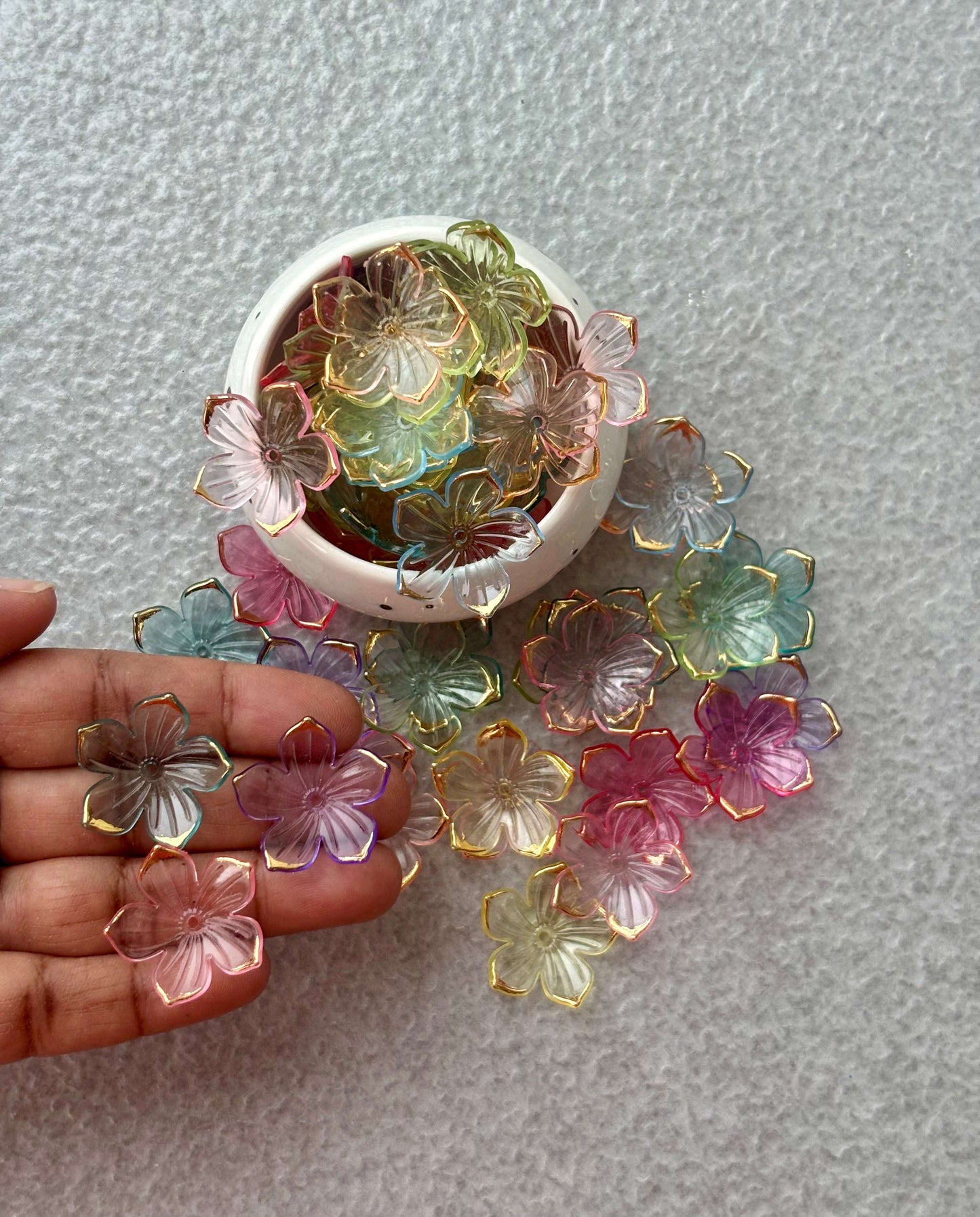 Transparent Gold Lined Flower Acrylic Beads Mix