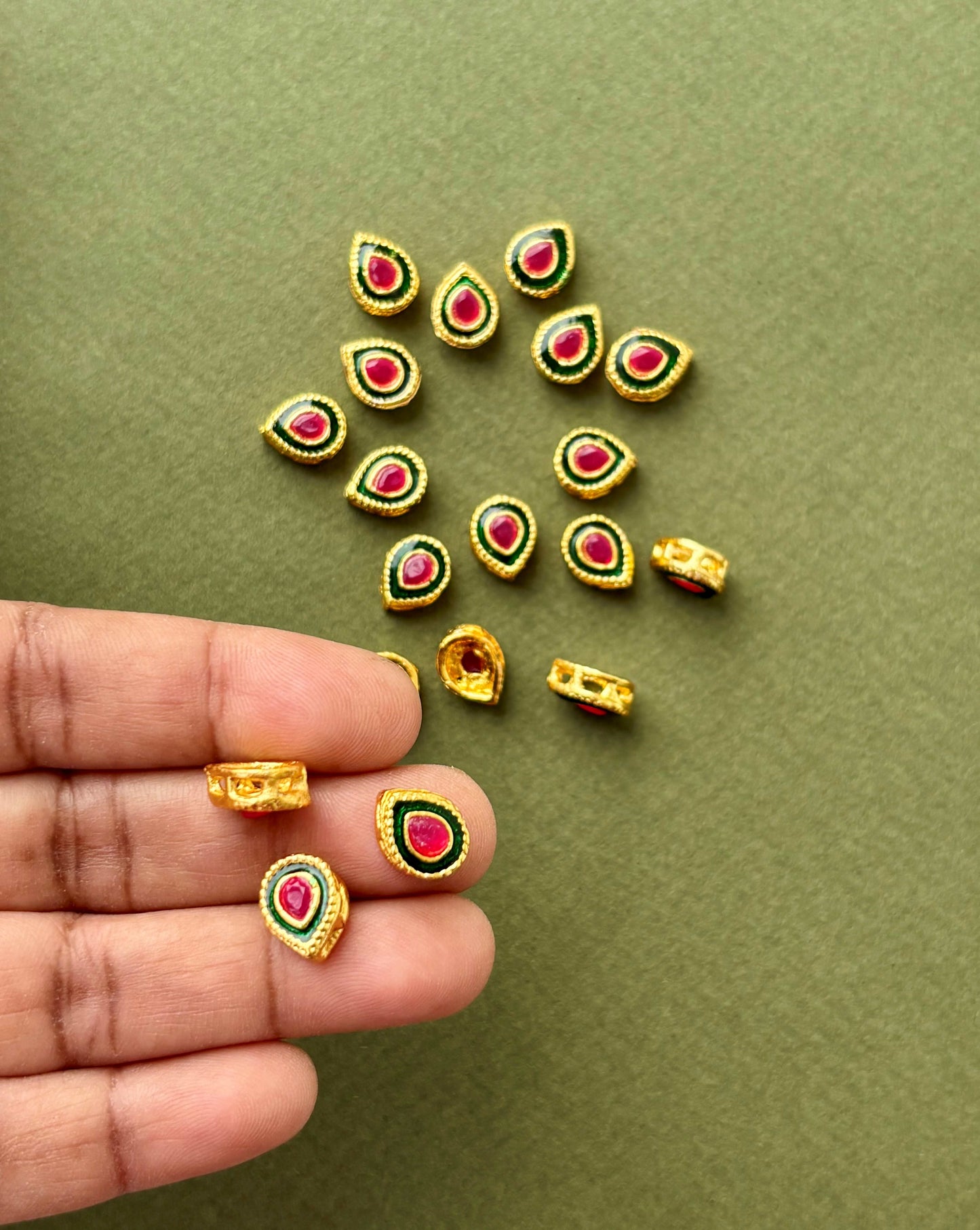 Red and Green Meenakari Kundan Drops