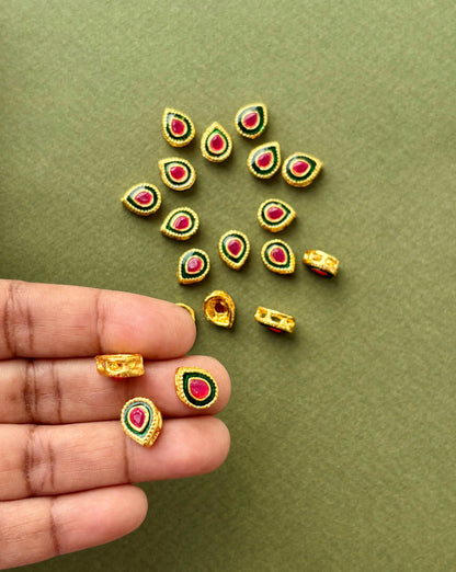 Red and Green Meenakari Kundan Drops