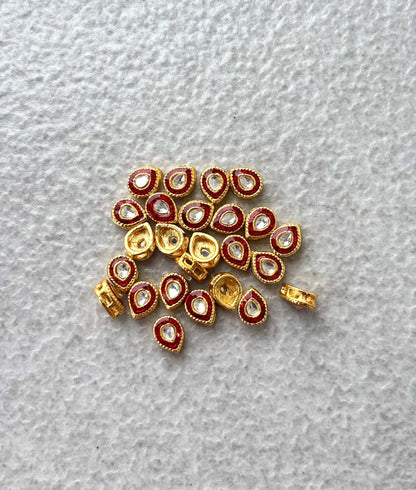 Red Meenakari White Stone Kundan Drops