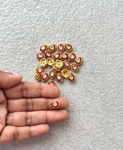 Red Meenakari White Stone Kundan Drops
