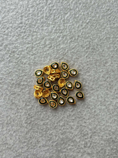 Green Meenakari White Stone Kundan Drops