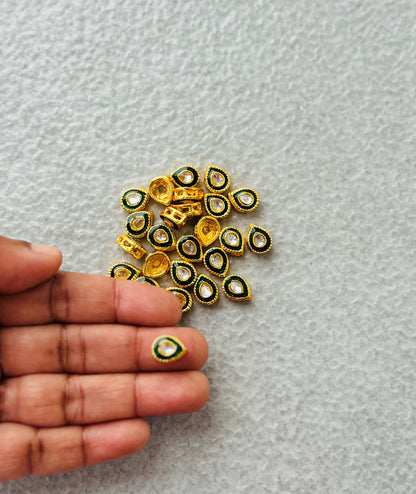 Green Meenakari White Stone Kundan Drops