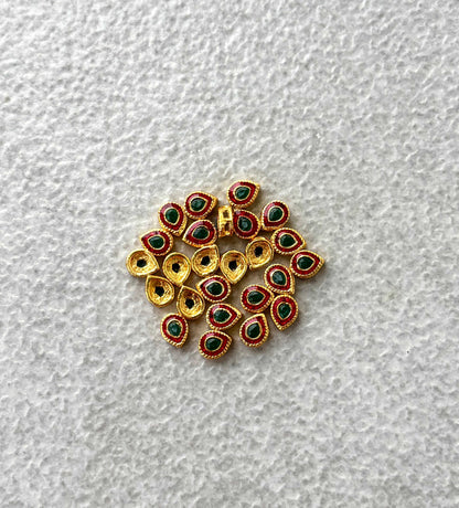 Green Stone Red Meenakari Kundan Drops