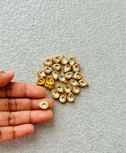White Polki Stone Gold Plated Kundan Drops
