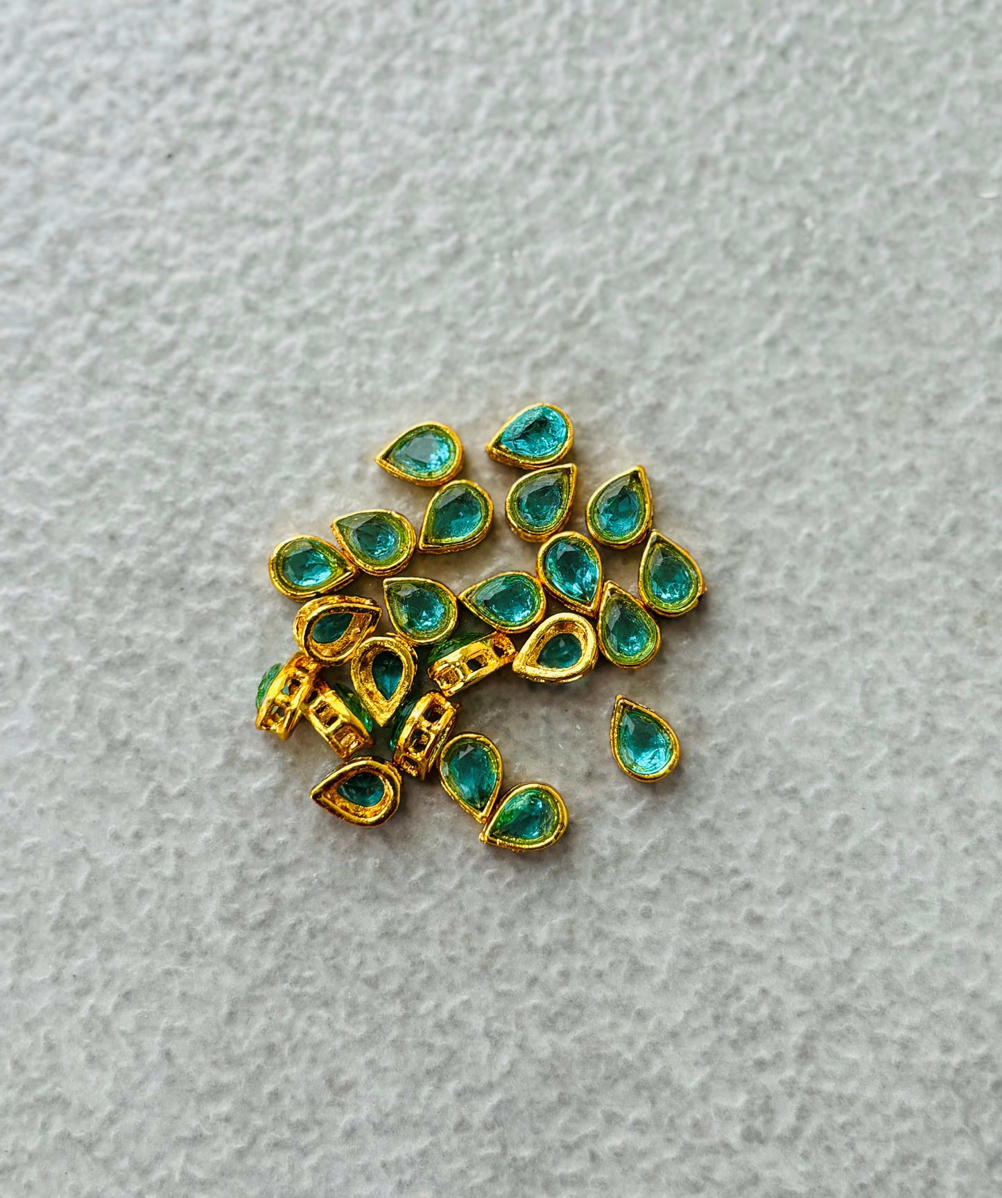 Teal Green Stone Gold Plated Kundan Drops
