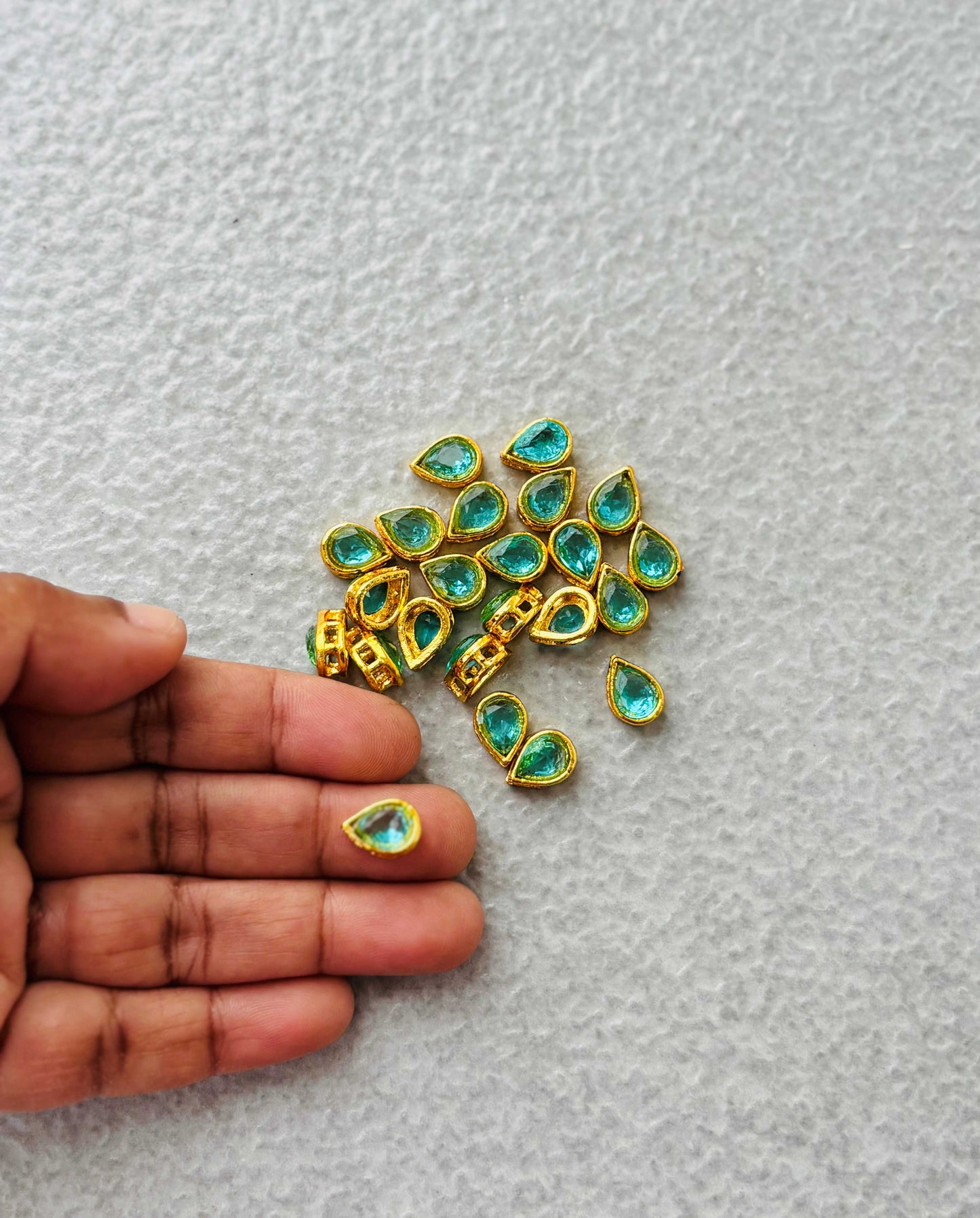 Teal Green Stone Gold Plated Kundan Drops