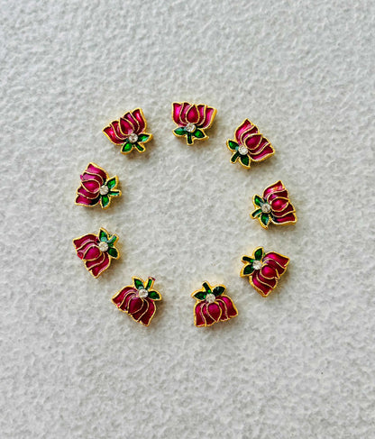 Pink Meenakari Lotus Kundan Beads or Charms