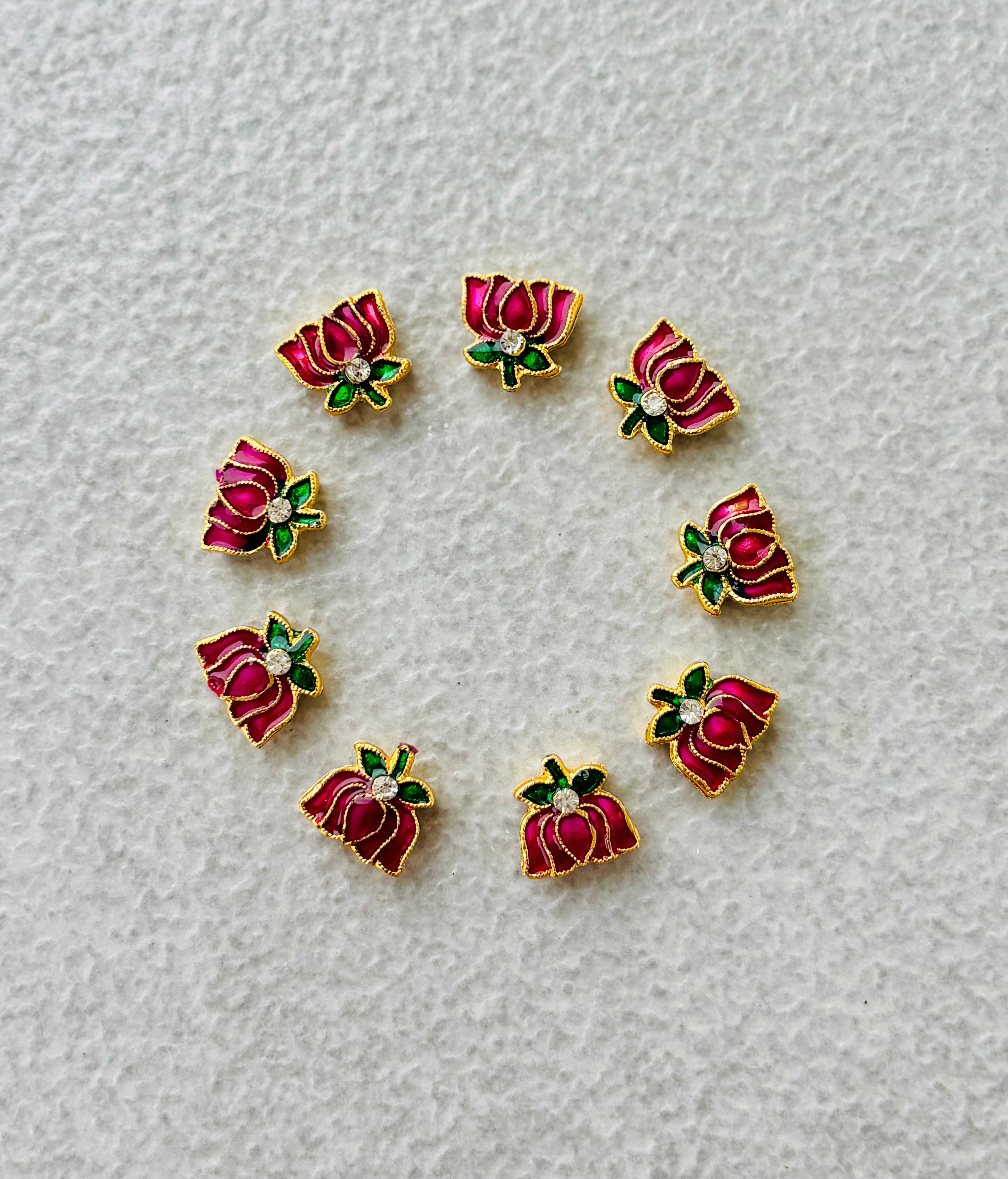 Pink Meenakari Lotus Kundan Beads or Charms - Sale