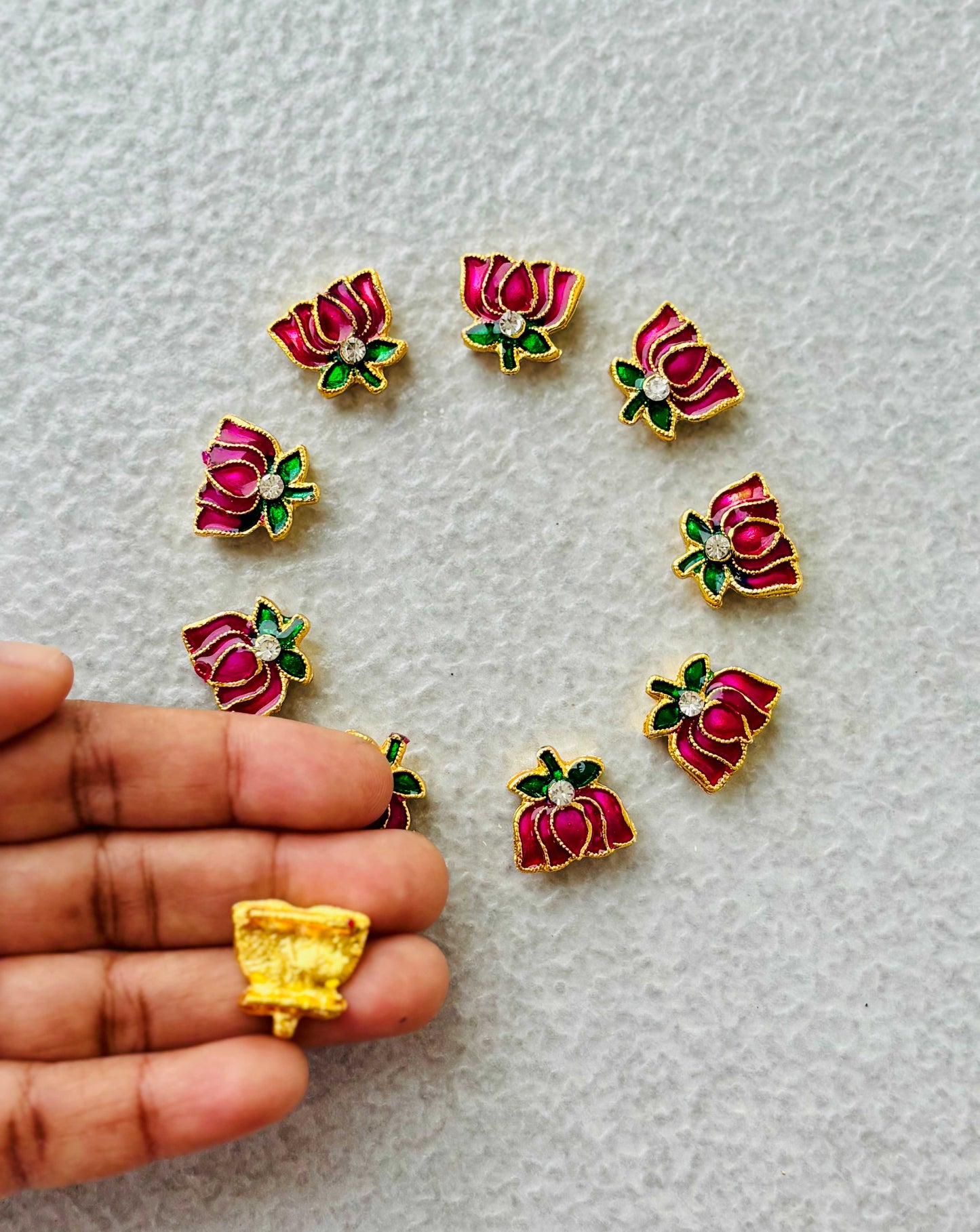 Pink Meenakari Lotus Kundan Beads or Charms