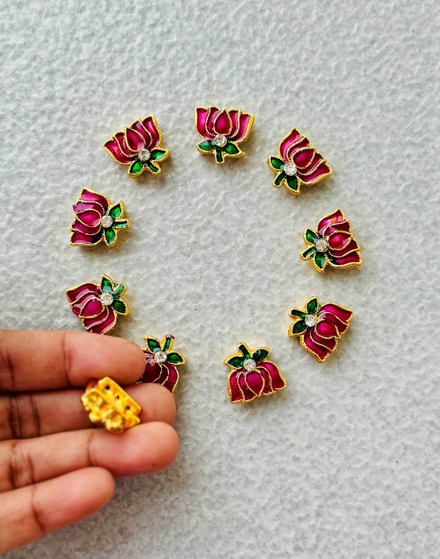 Pink Meenakari Lotus Kundan Beads or Charms